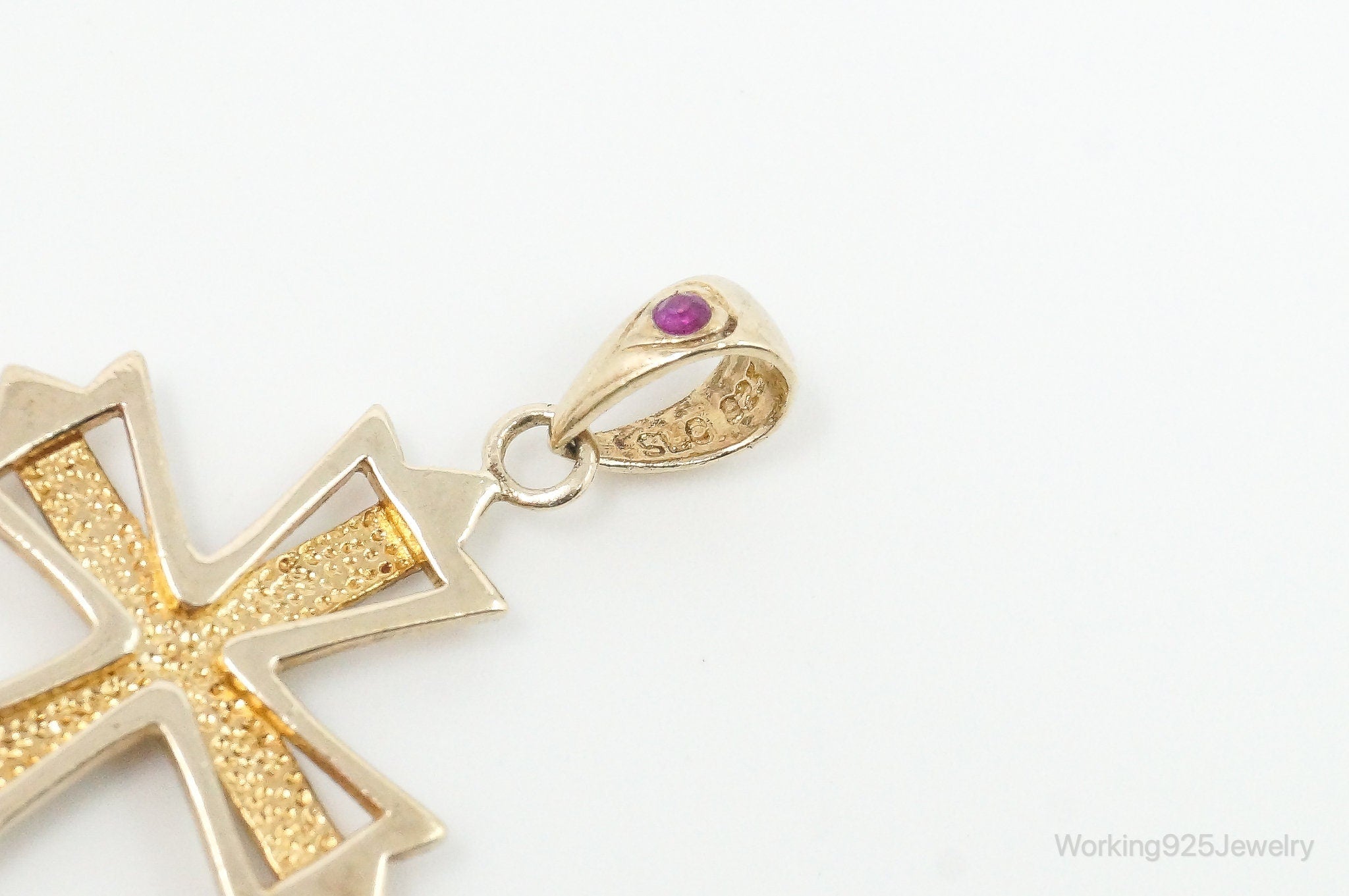 Vintage Designer SLC Ruby Rhinestone Gold Vermeil Cross Sterling Silver Pendant | Jewelry > Necklaces > Pendants | Wiccan Center