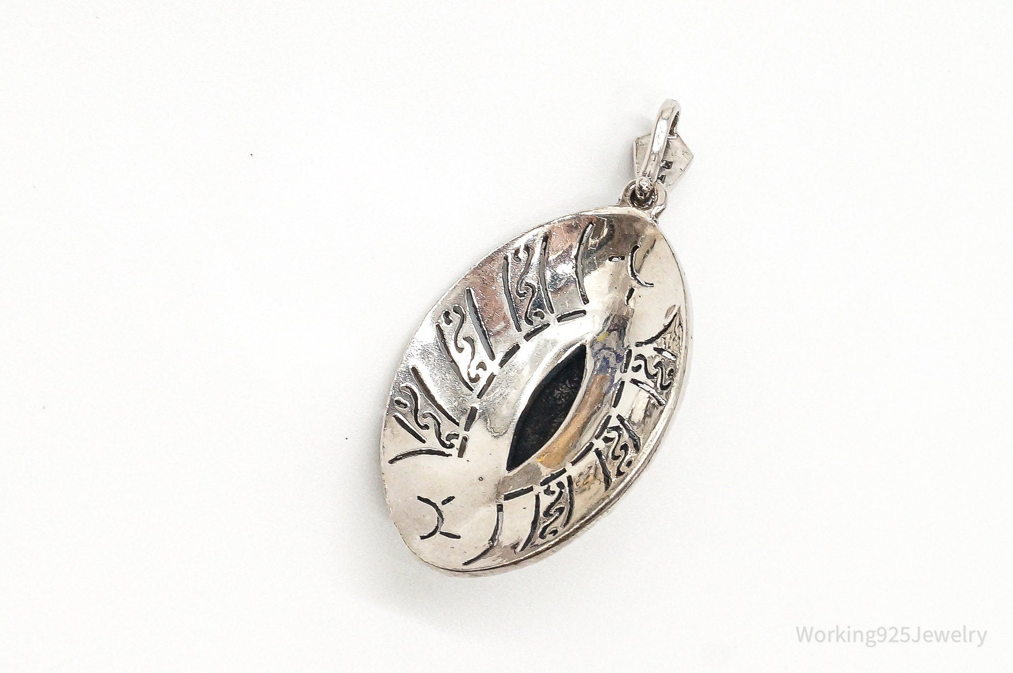 Vintage Large Black Onyx Marcasite Sterling Silver Pendant | Jewelry > Necklaces > Pendants | Wiccan Center