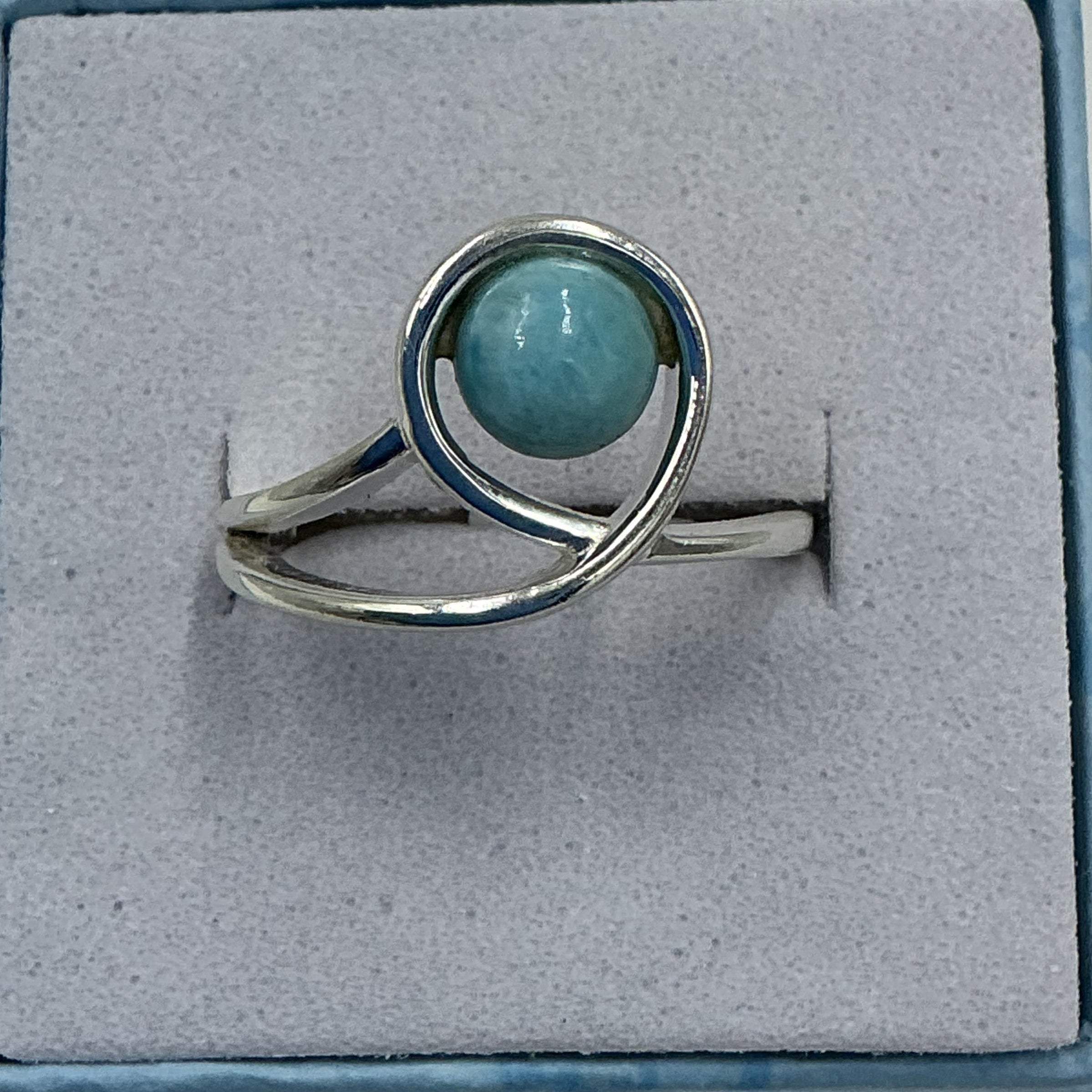 Sterling Silver Larimar Wave Round Ring - Size 6 - Calm & Communication | Rings | Wiccan Center