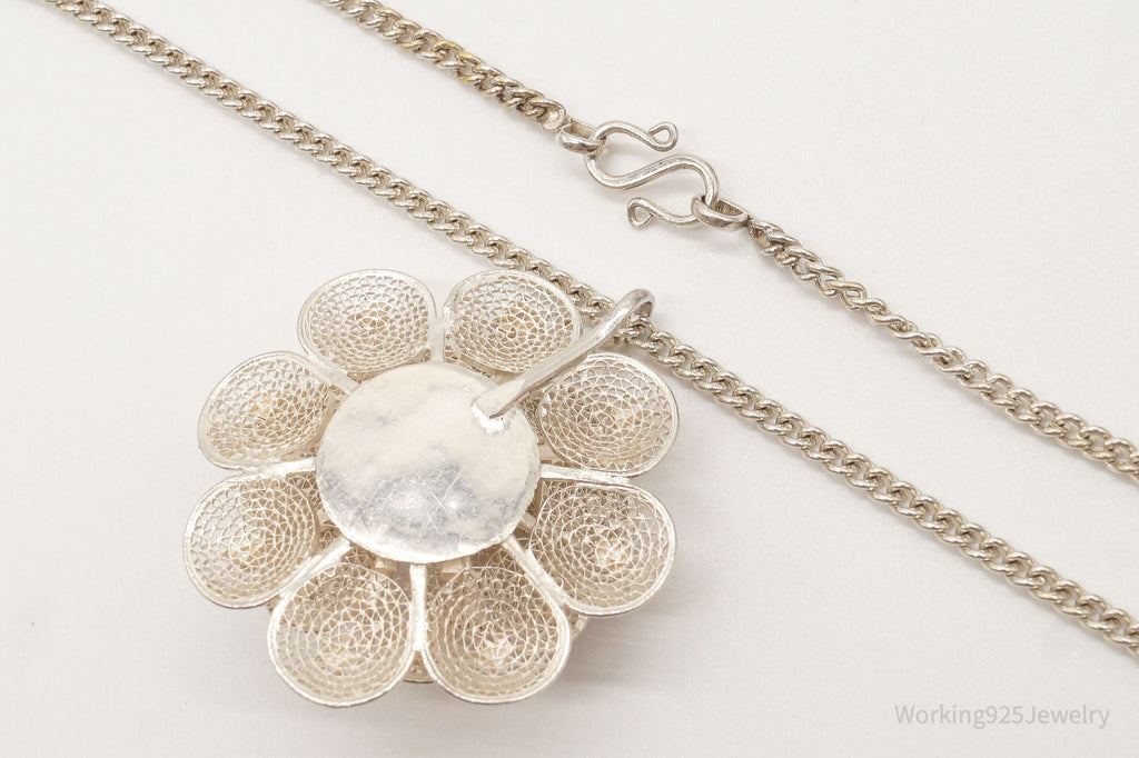 Vintage Large Filigree Flower Star Petals Silver Chain Necklace | Jewelry > Necklaces > Pendants | Wiccan Center