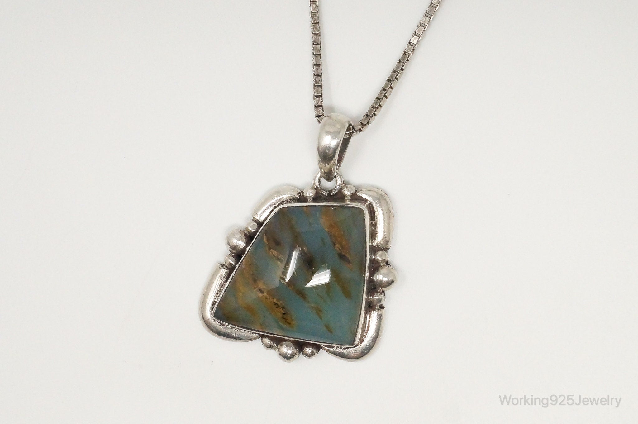 Vintage Large Aqua Chalcedony Sterling Silver Necklace | Jewelry > Necklaces > Pendants | Wiccan Center
