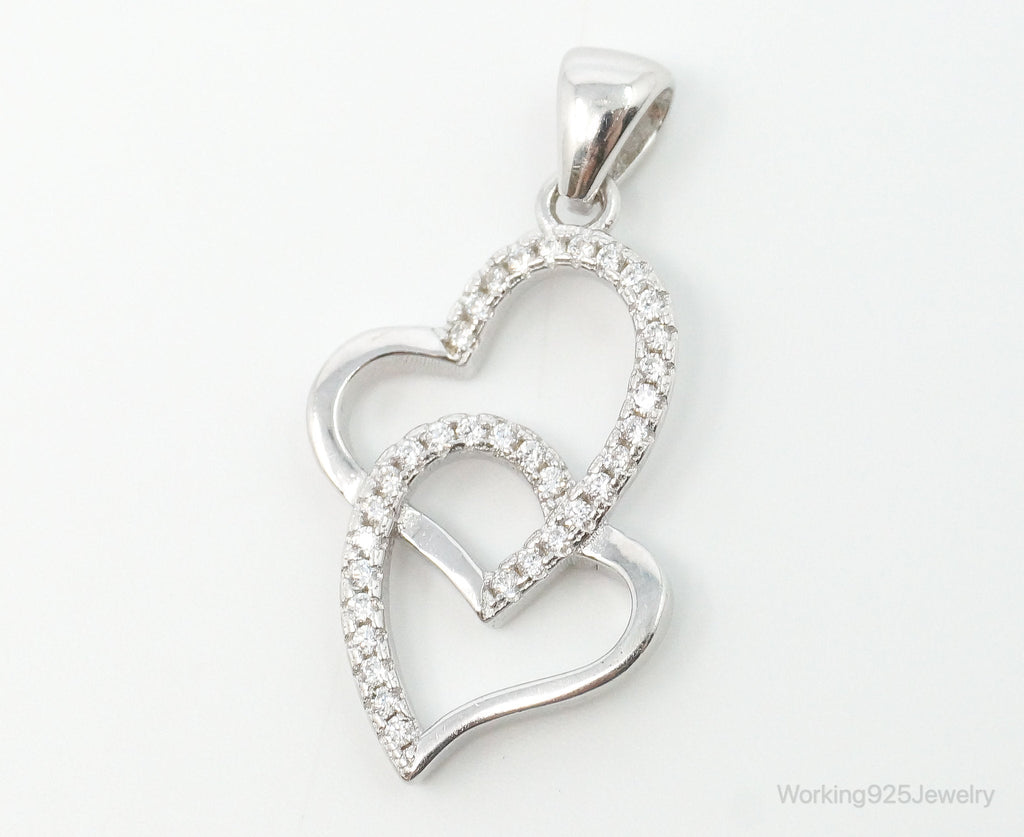 Vintage Open Hearts Cubic Zirconia Accented Sterling Silver Necklace Pendant | Jewelry > Necklaces > Pendants | Wiccan Center