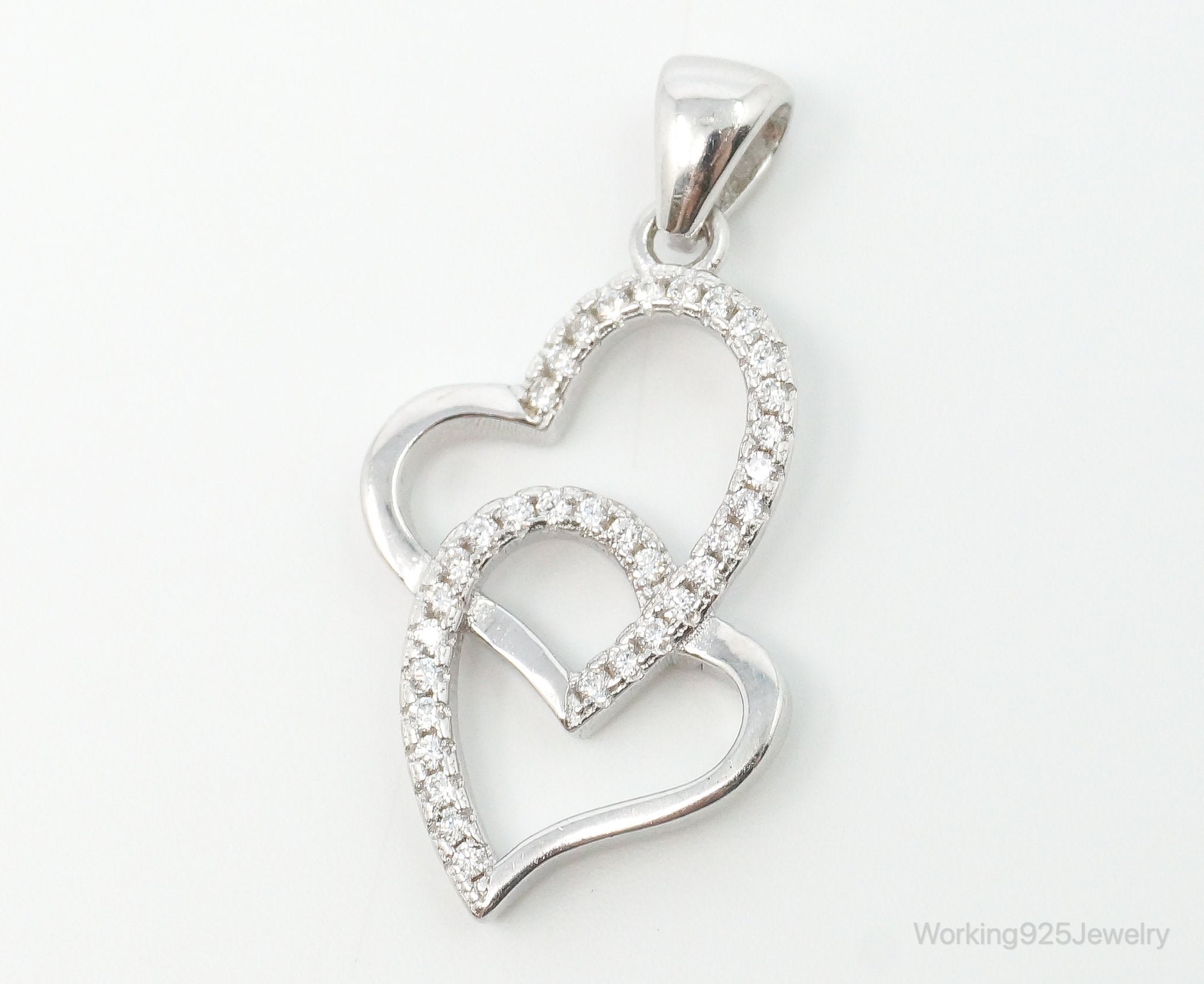 Vintage Open Hearts Cubic Zirconia Accented Sterling Silver Necklace Pendant | Jewelry > Necklaces > Pendants | Wiccan Center