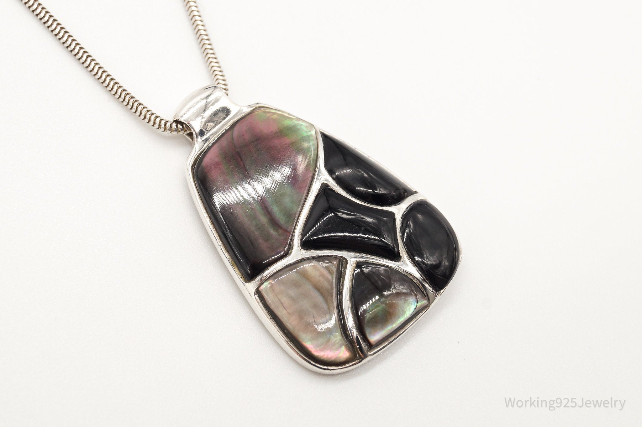 Vintage Black Onyx Paua Abalone Shell Sterling Silver Necklace | Jewelry > Necklaces > Pendants | Wiccan Center