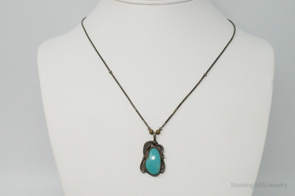 Vintage Native American Unsigned Turquoise Sterling Silver Necklace | Jewelry > Necklaces > Pendants | Wiccan Center
