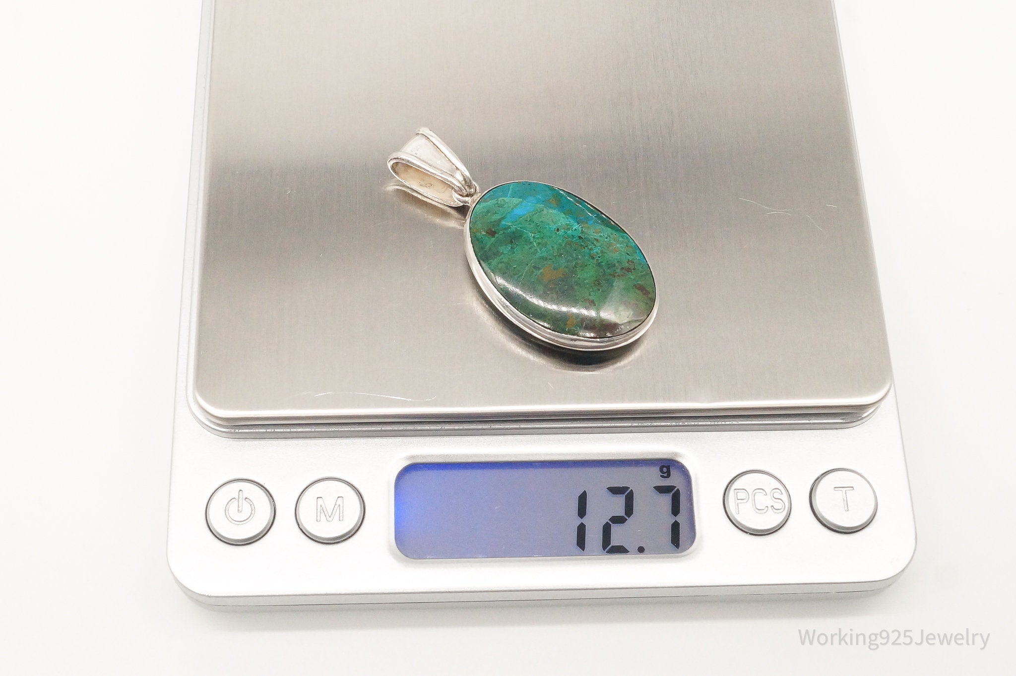 Vintage Large Chrysocolla 950 Silver Pendant | Jewelry > Necklaces > Pendants | Wiccan Center