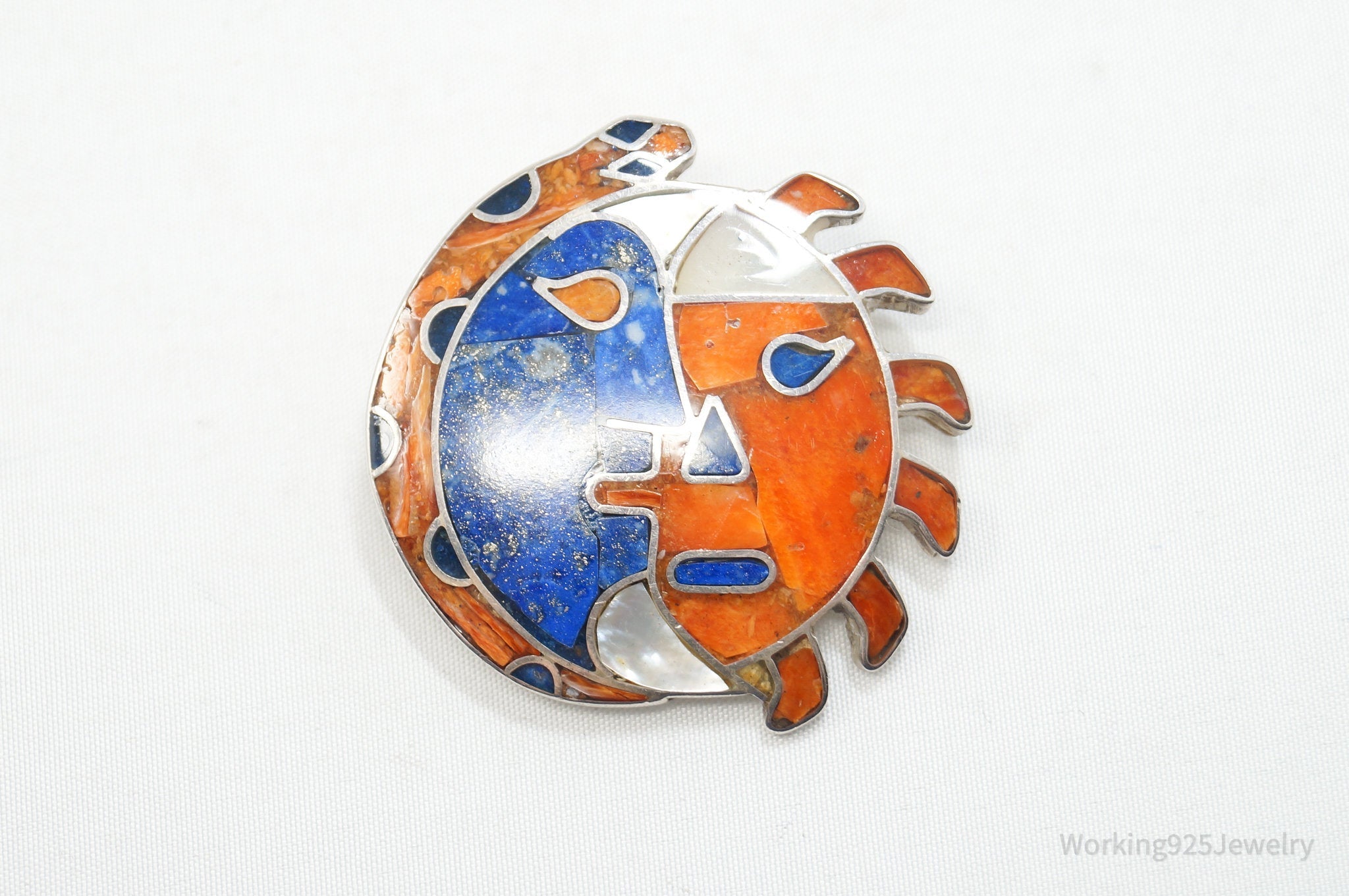 Vtg Large Handmade Mexico Sun Moon 950 Silver Southwestern Brooch Pendant | Jewelry > Necklaces > Pendants | Wiccan Center