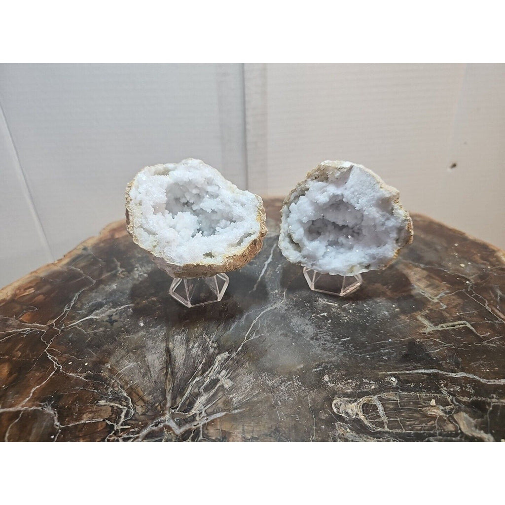 Moroccan Quartz Geode Pair with Display Stands — 1.18 lbs | CrystalCloud Company | Geodes & Clusters | Wiccan Center
