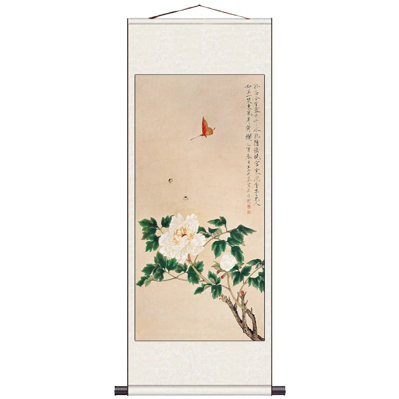 Peach Blossom Double Swallow Decorative Calligraphy and Painting Silk Gift Room Decor Aesthetic Wall Art Home Decor