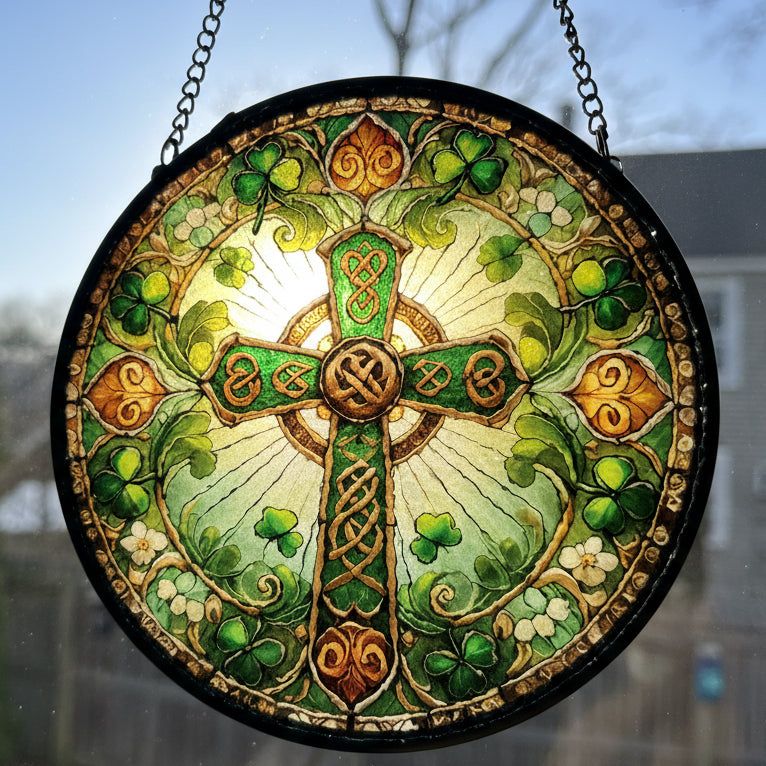 Ireland's Celtic Cross Stained Glass Suncatcher Gift