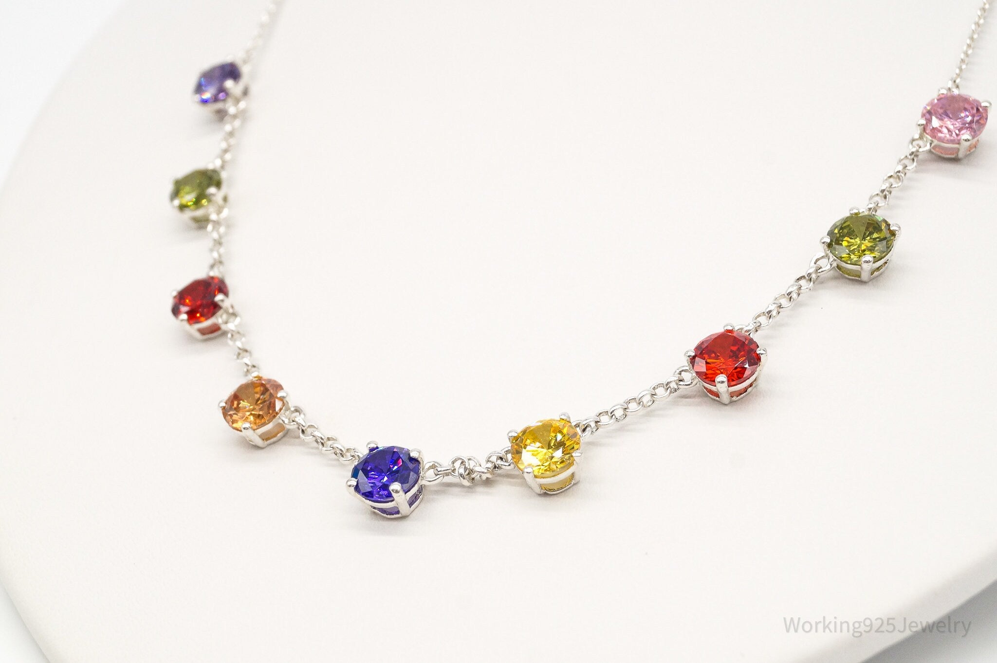 Vintage Multi Rainbow Colors Cubic Zirconia Sterling Silver Necklace | Jewelry > Necklaces > Pendants | Wiccan Center