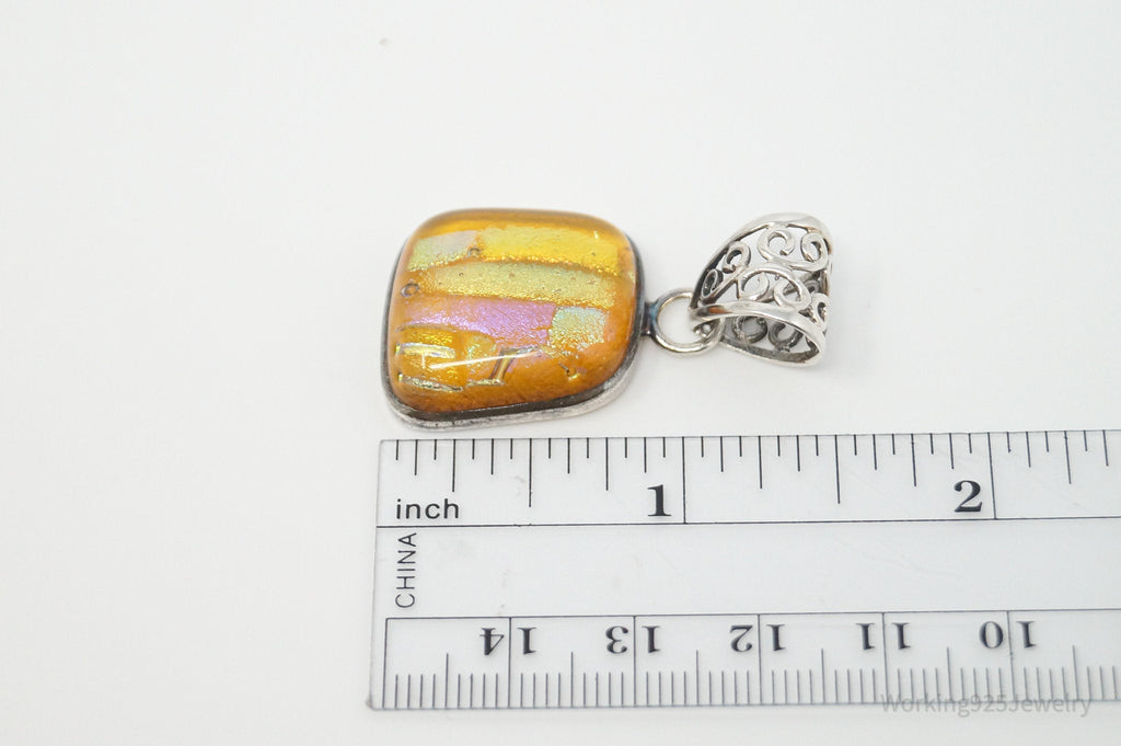 Vintage Large Dichroic Glass Square Sterling Silver Necklace Pendant | Jewelry > Necklaces > Pendants | Wiccan Center