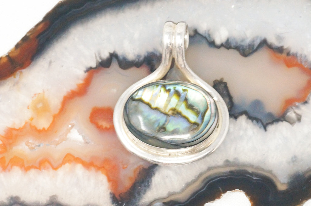 Vintage Mexico Designer Paua Abalone Shell Southwestern Sterling Silver Pendant | Jewelry > Necklaces > Pendants | Wiccan Center