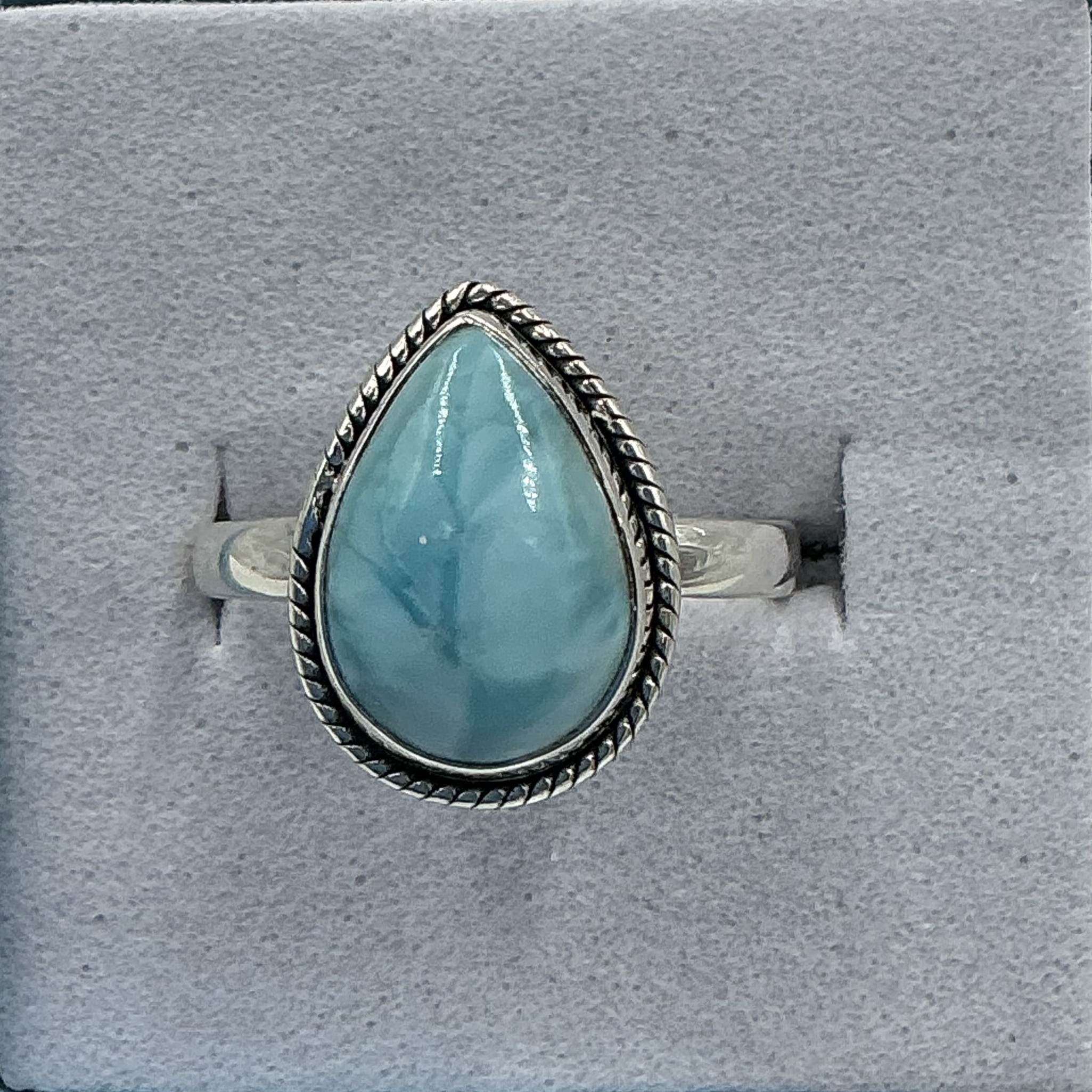 Sterling Silver Larimar Tear Ring - Size 7 - Calm & Communication | Rings | Wiccan Center