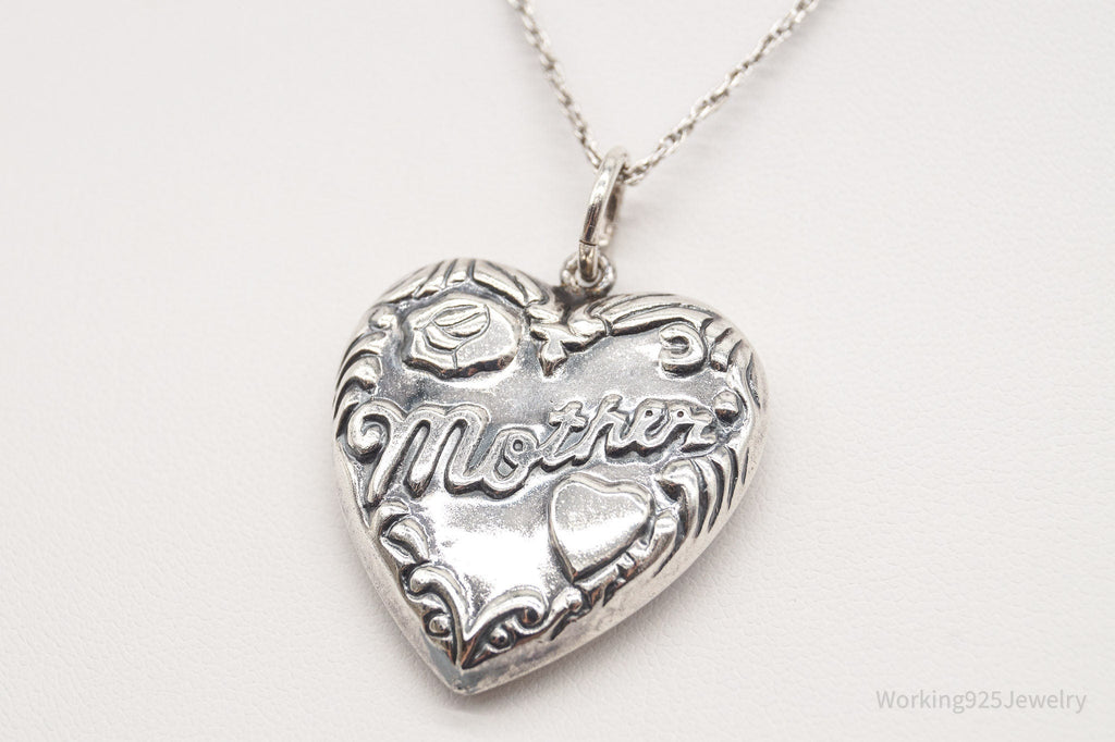 Vintage Large Puffy Heart Mother Charm Sterling Silver Necklace | Jewelry > Necklaces > Pendants | Wiccan Center
