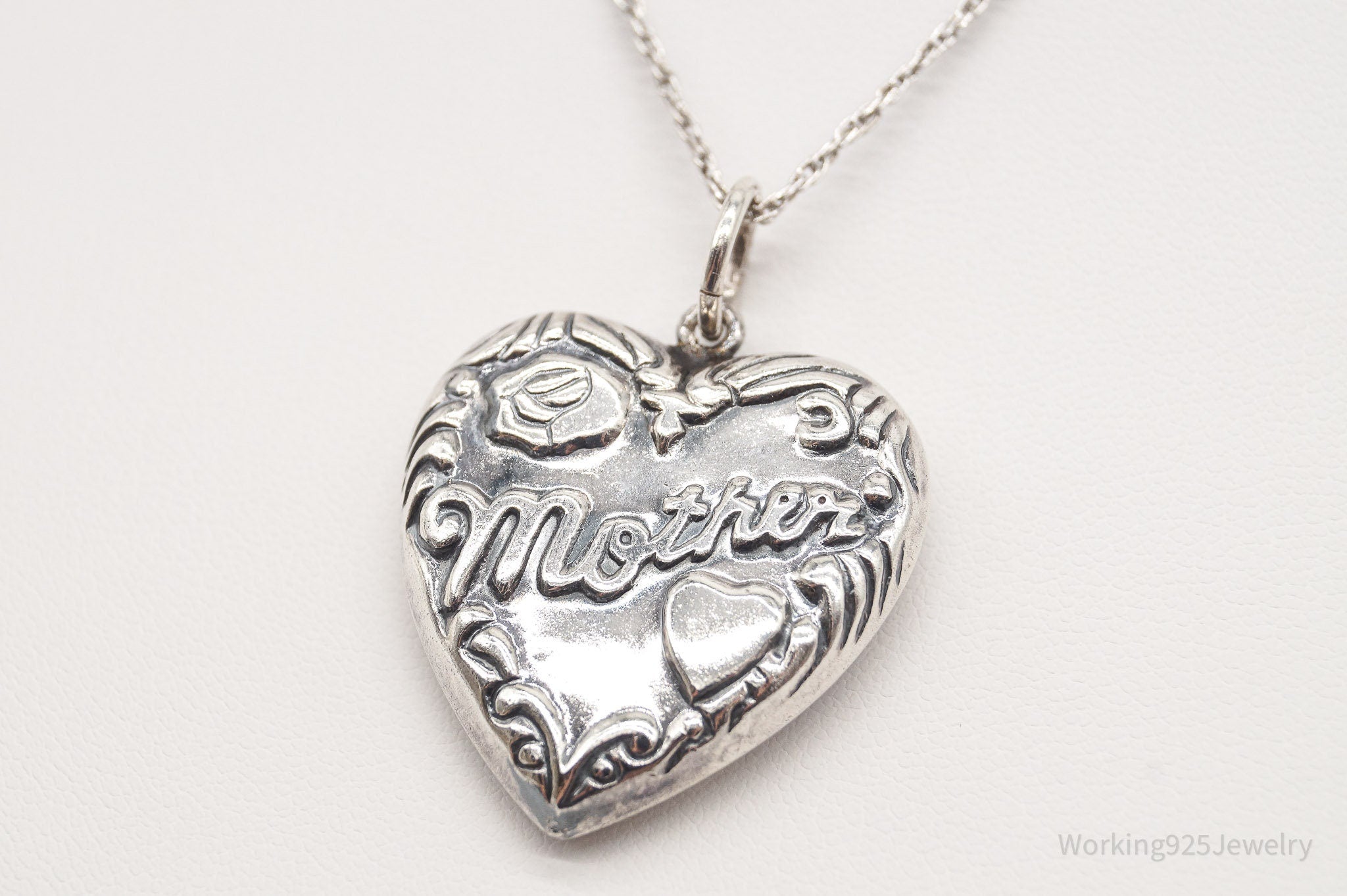 Vintage Large Puffy Heart Mother Charm Sterling Silver Necklace | Jewelry > Necklaces > Pendants | Wiccan Center