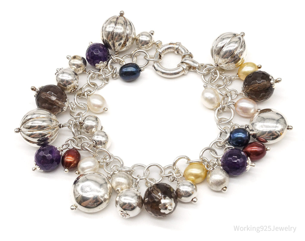 Vintage Italian Pearl Smoky Topaz Amethyst Sterling Silver Charm Bracelet | Jewelry > Bracelets | Wiccan Center