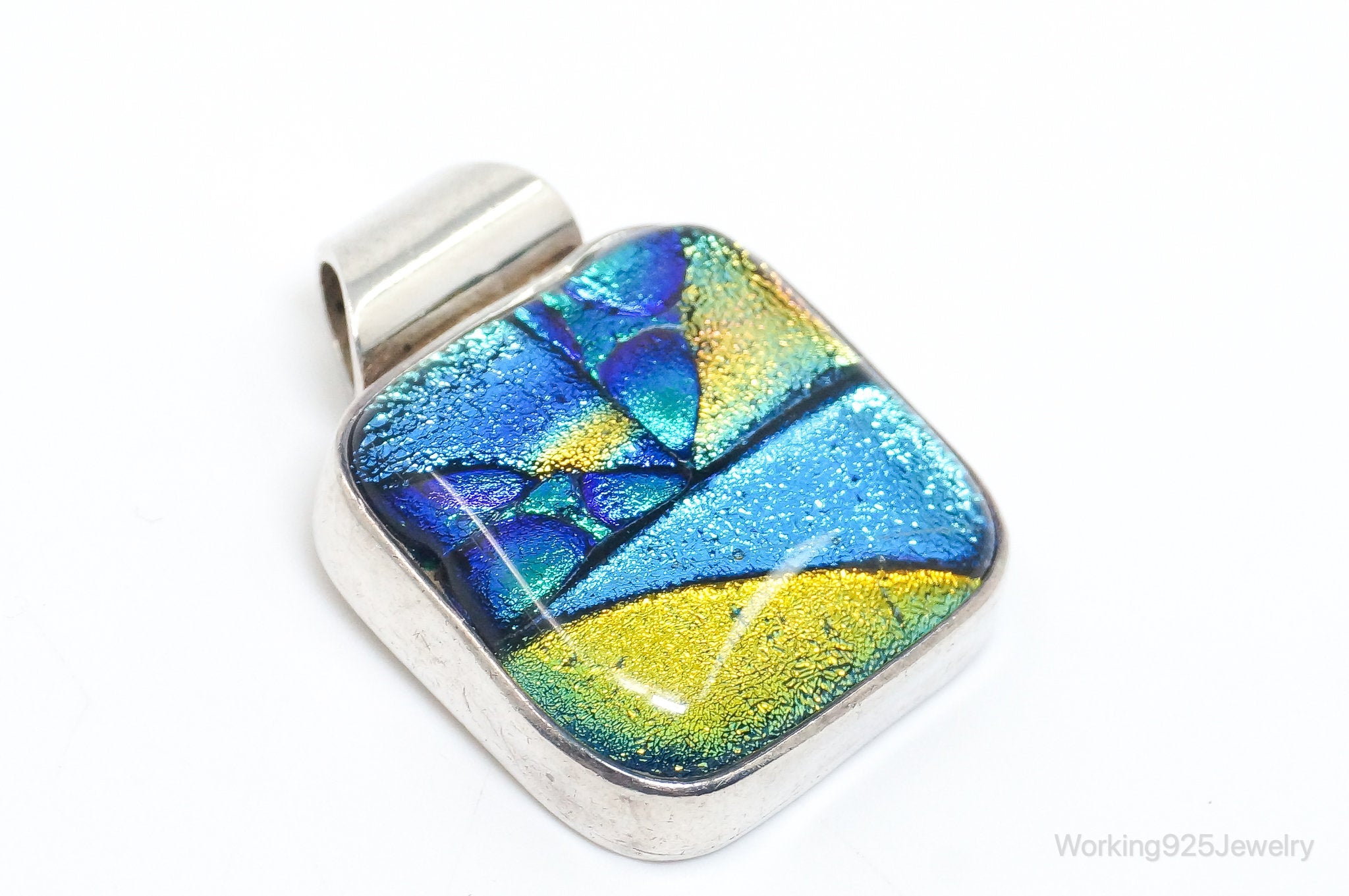 Vintage Large Dichroic Glass Starry Night Theme Sterling Silver Pendant | Jewelry > Necklaces > Pendants | Wiccan Center