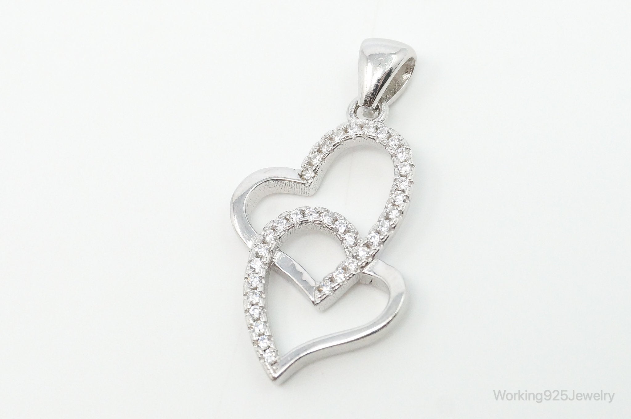 Vintage Open Hearts Cubic Zirconia Accented Sterling Silver Necklace Pendant | Jewelry > Necklaces > Pendants | Wiccan Center