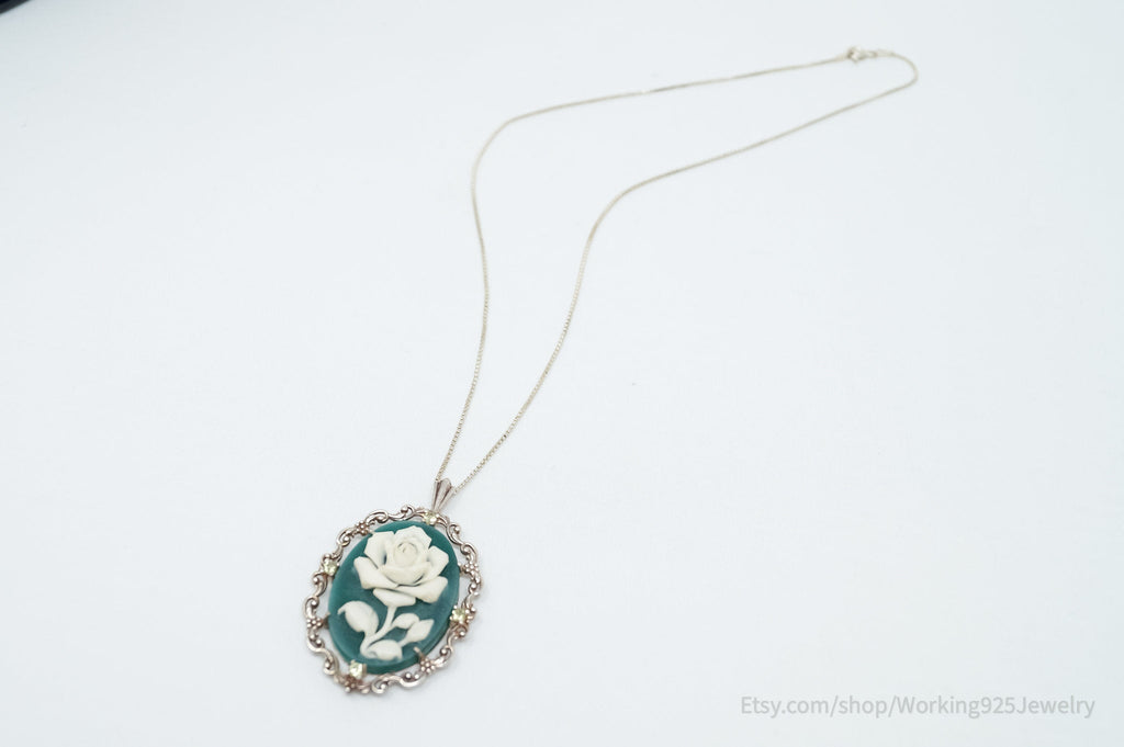 Vintage Carved Flower Dyed Fossil Sterling Silver Necklace | Jewelry > Necklaces > Pendants | Wiccan Center
