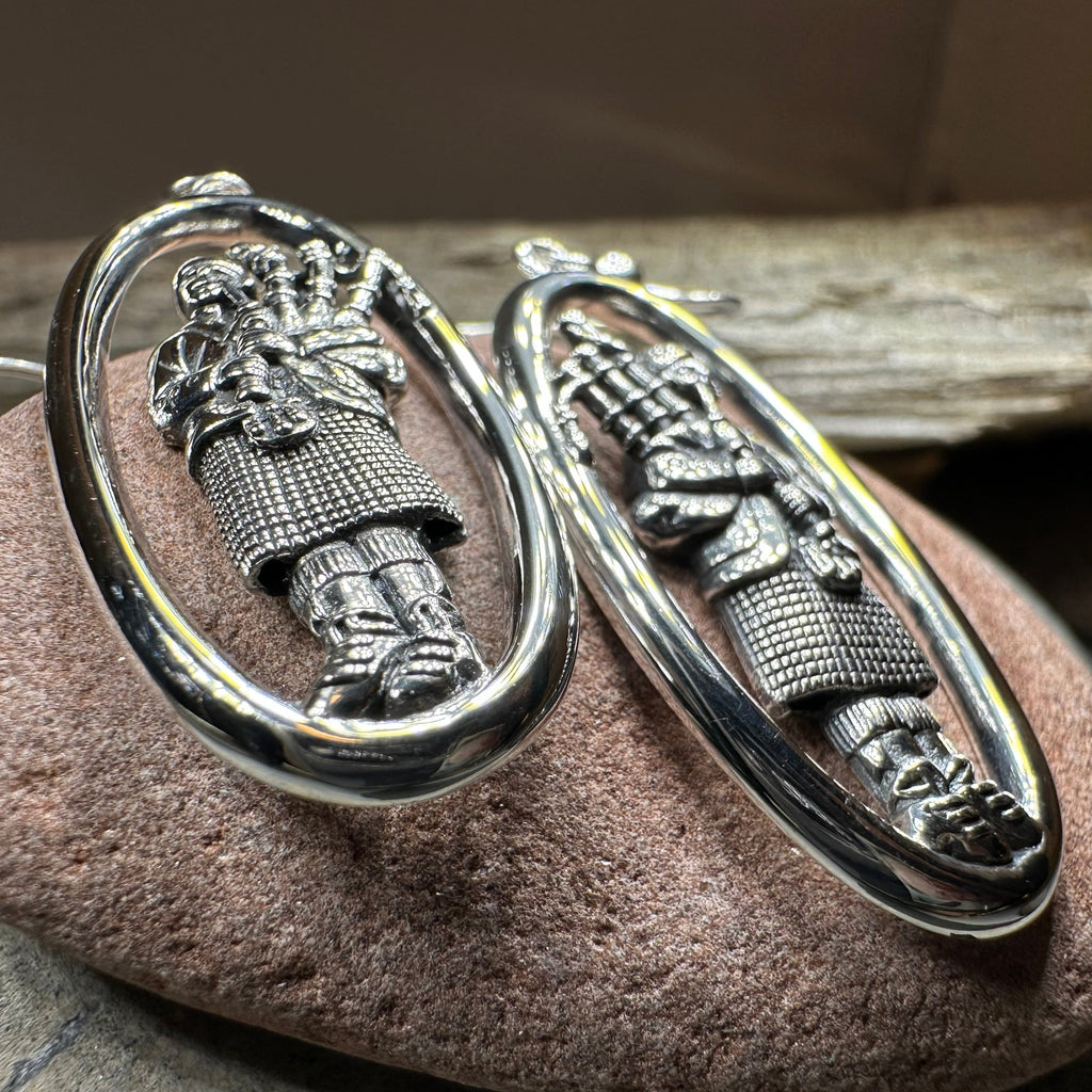 Tartan Bagpiper Earrings in Sterling Silver | Dangle Earrings | Wiccan Center