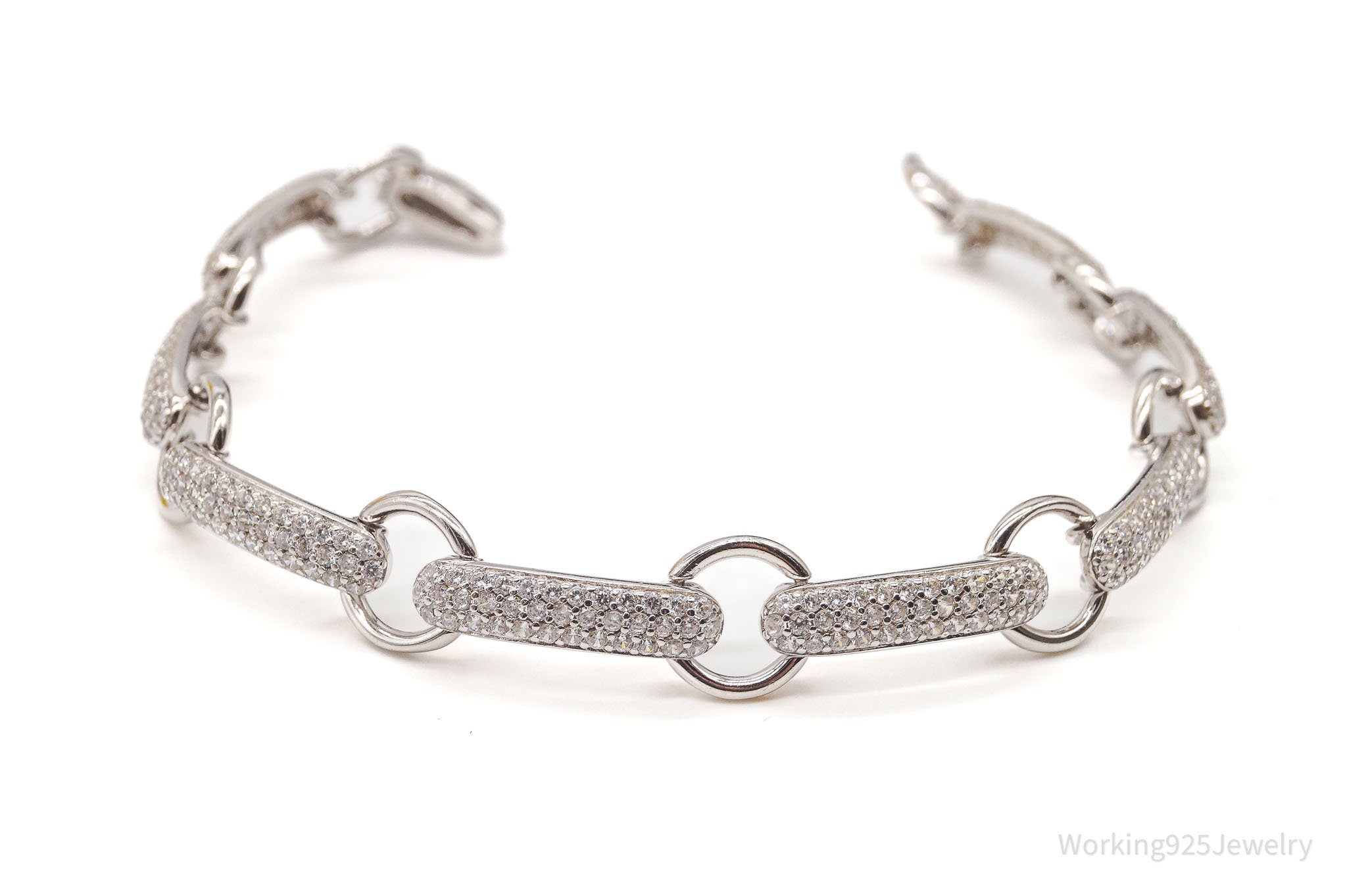 Vintage Designer Cubic Zirconia Open Link Sterling Silver Bracelet | Jewelry > Bracelets | Wiccan Center