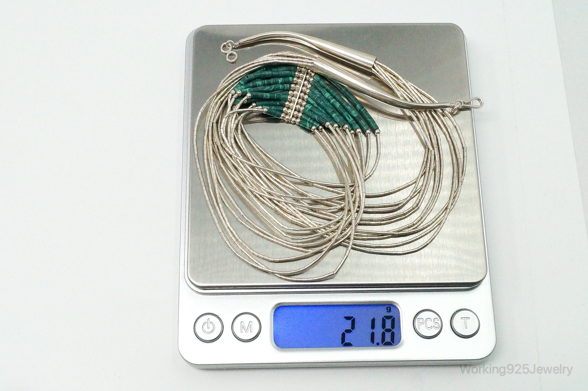 Vintage Native American Malachite Sterling Silver Bead Necklace | Jewelry > Necklaces > Pendants | Wiccan Center