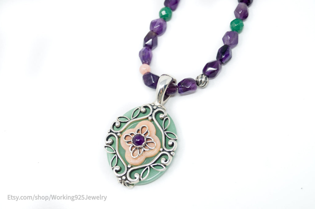 Vintage Carolyn Pollack Relios Amethyst Bead Western Sterling Silver Necklace | Jewelry > Necklaces > Pendants | Wiccan Center