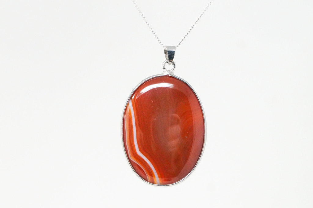 Vintage Large Red Lace Agate 18K White Gold Plated Sterling Silver Pendant | Jewelry > Necklaces > Pendants | Wiccan Center