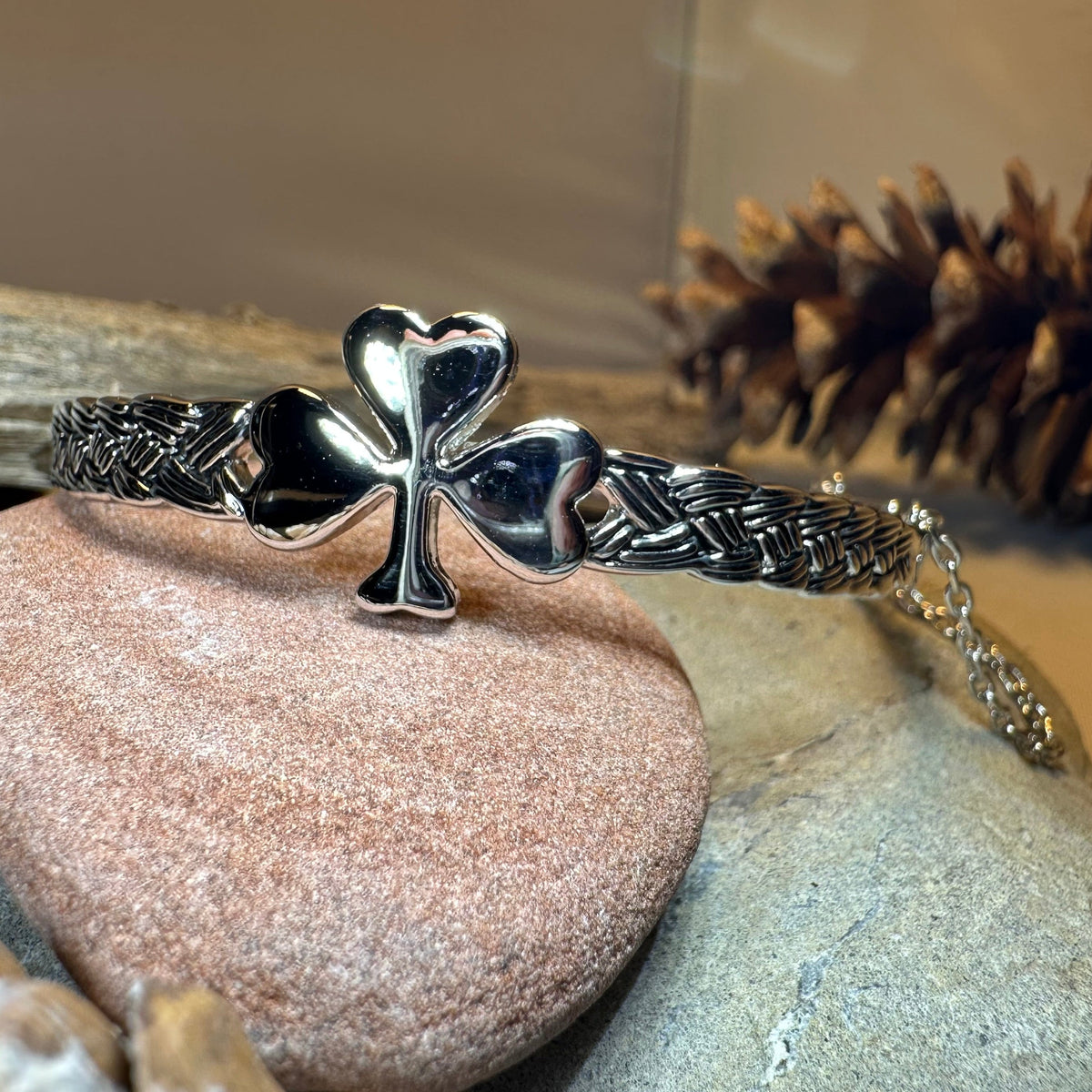 Irish Shamrock Bangle Bracelet | Cuff Bracelet | Wiccan Center