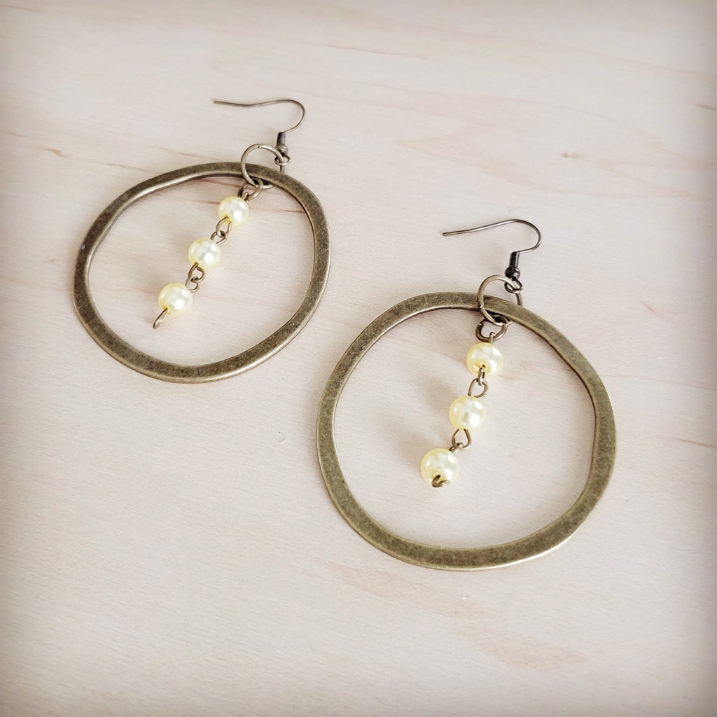 Western Copper Hoop Earrings w/ Champagne Pearl Beads 200bu | Earrings | Wiccan Center
