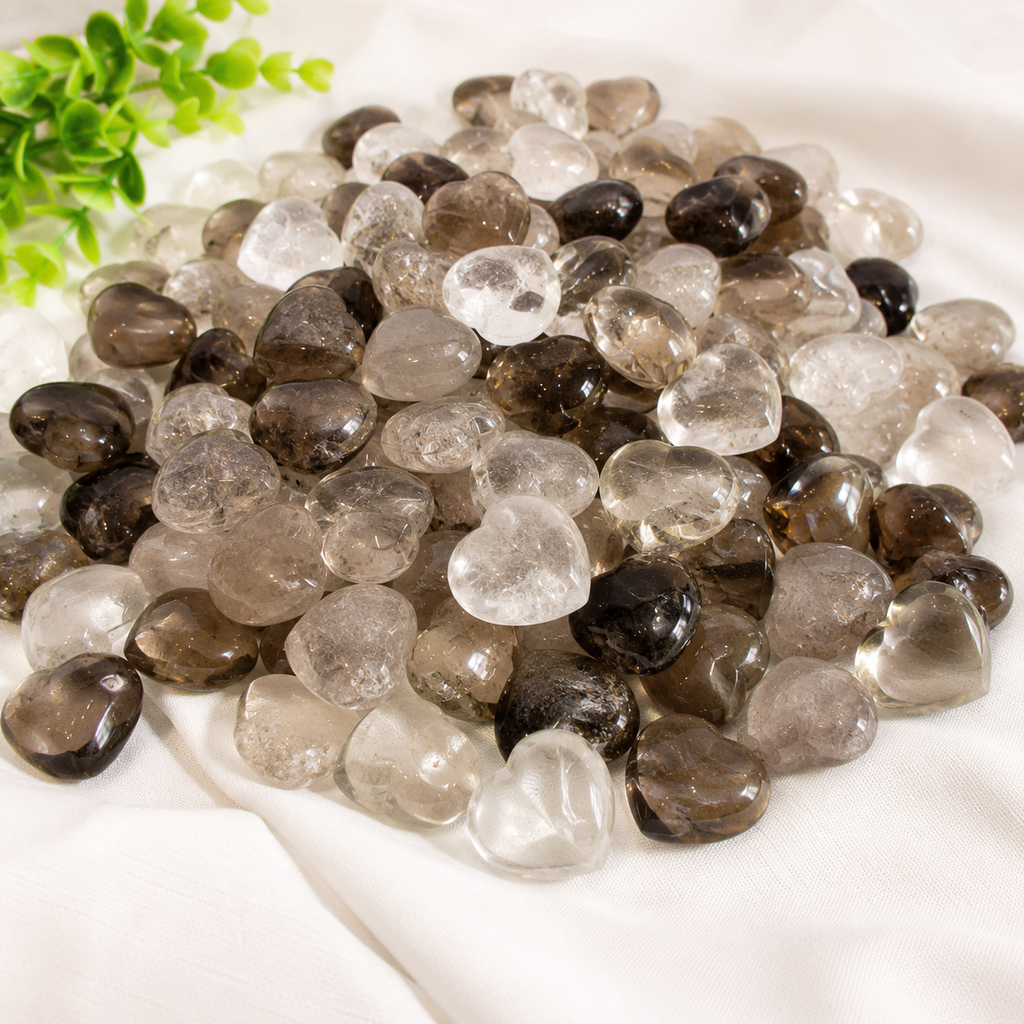 5 LB Smoky & Clear Quartz Mini Heart Carvings – Natural Mixed Lot – Crystal Hearts for Gifts, Wedding Favors and Home Décor