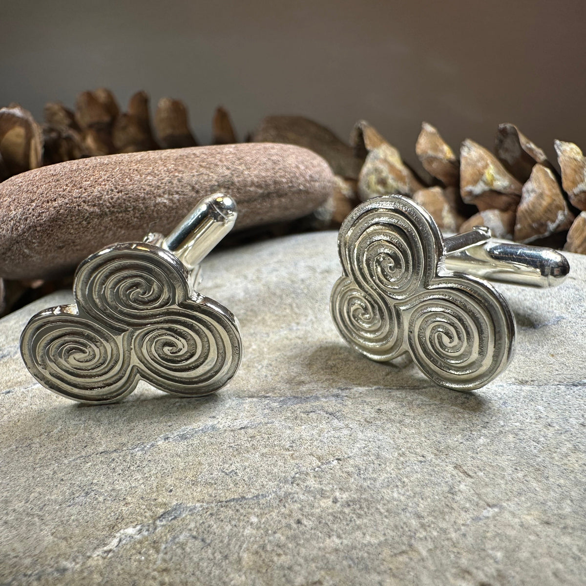 Artisan Newgrange Triple Spiral Cufflinks - Made in Ireland | Cuff Links | Wiccan Center