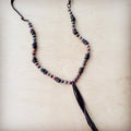 **Picasso Jasper Necklace with Wood Beads and Leather Tassel 261i