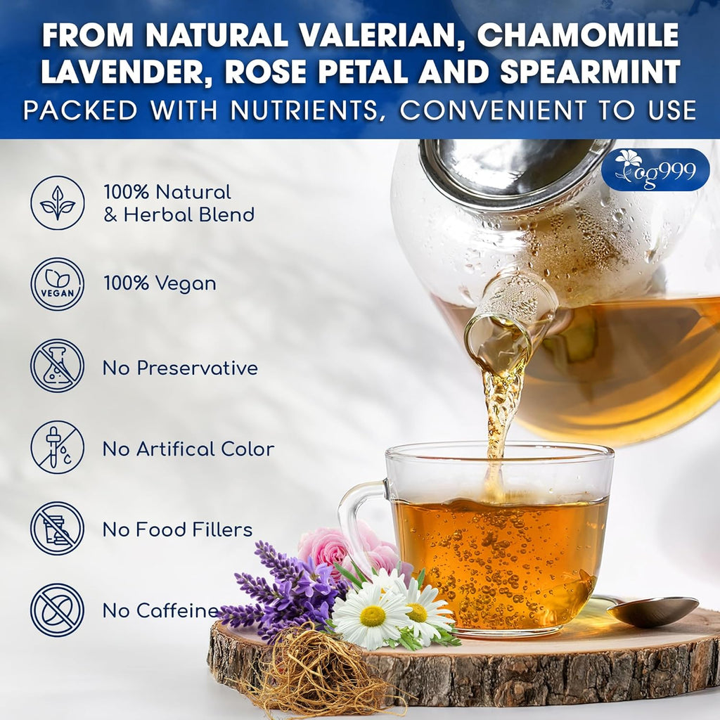Premium Valerian Tea, Made From Valerian Root, Chamomile flower, Lavender flower Loose Leaf Herbal Tea. Made with Natural Material Tea Bags. No Sugar, No Caffeine, No Gluten, Vegan. | Tea | Wiccan Center