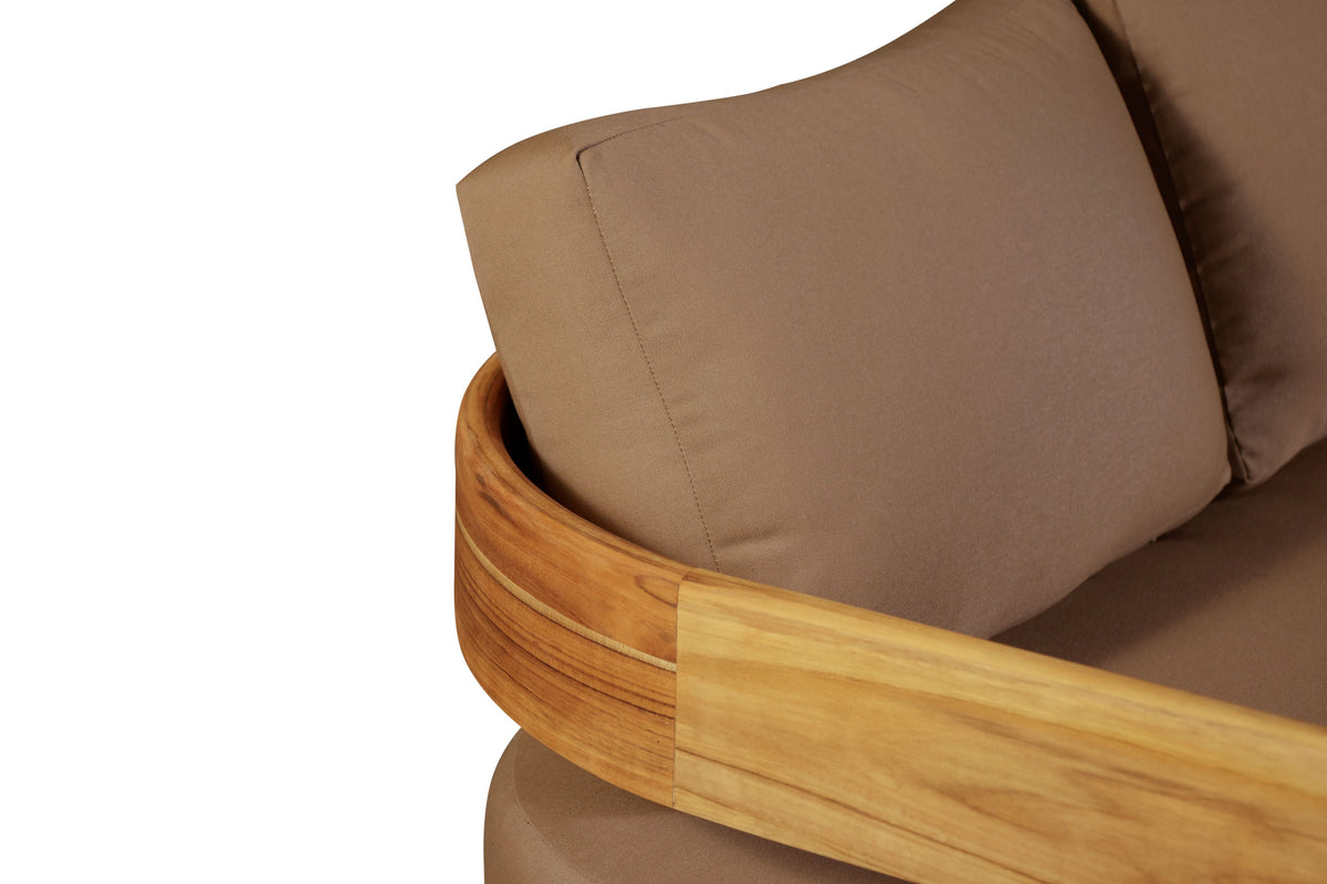 Eclipse Outdoor solid Teak Wood Sofa Set - light brown fabric | outdoor living room set | Wiccan Center