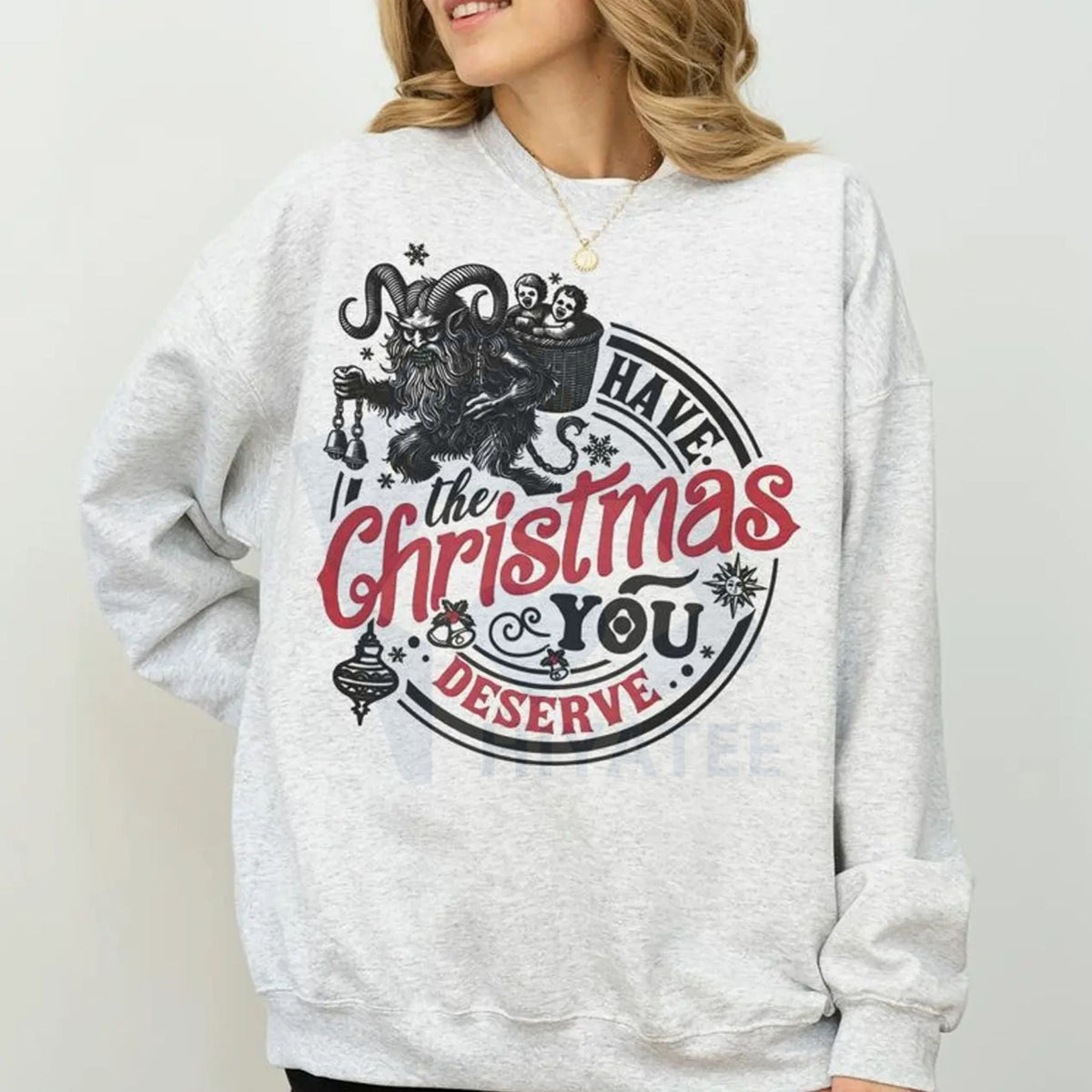Krampus Christmas Sweatshirt: Sarcastic Funny Krampusnacht Crewneck, Dark Horror Xmas, Dark Humor Sweater, Trending 25 | Sweatshirt | Wiccan Center