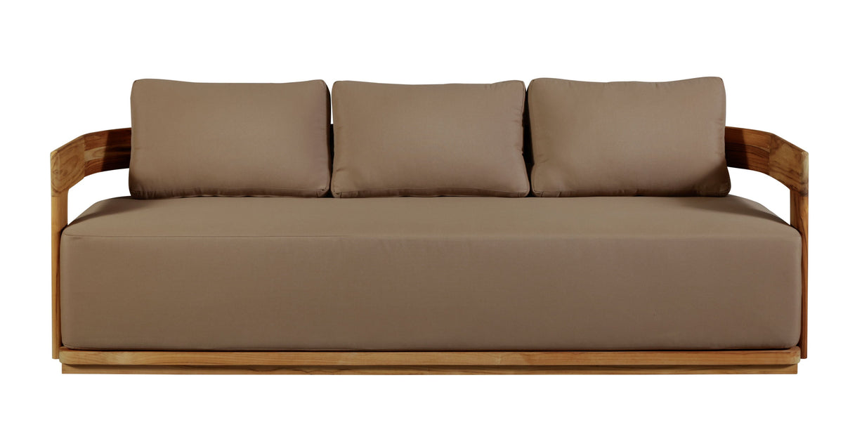 Eclipse Outdoor solid Teak Wood Sofa Set - light brown fabric | outdoor living room set | Wiccan Center