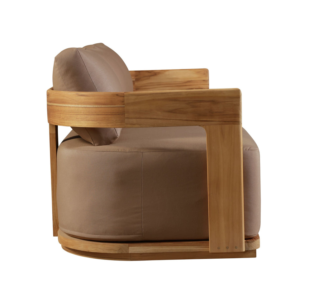 Eclipse Outdoor solid Teak Wood Sofa Set - light brown fabric | outdoor living room set | Wiccan Center