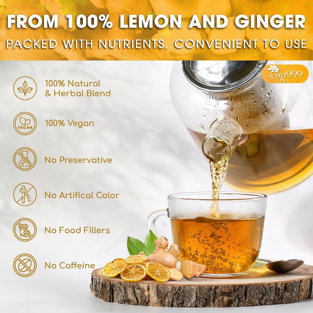 Premium Lemon, Ginger Herbal Blend Tea Bag | Improve Digestion, Support Brain, Weight, Skin and Sleep, Eco-Conscious Tea Bags | Tea | Wiccan Center