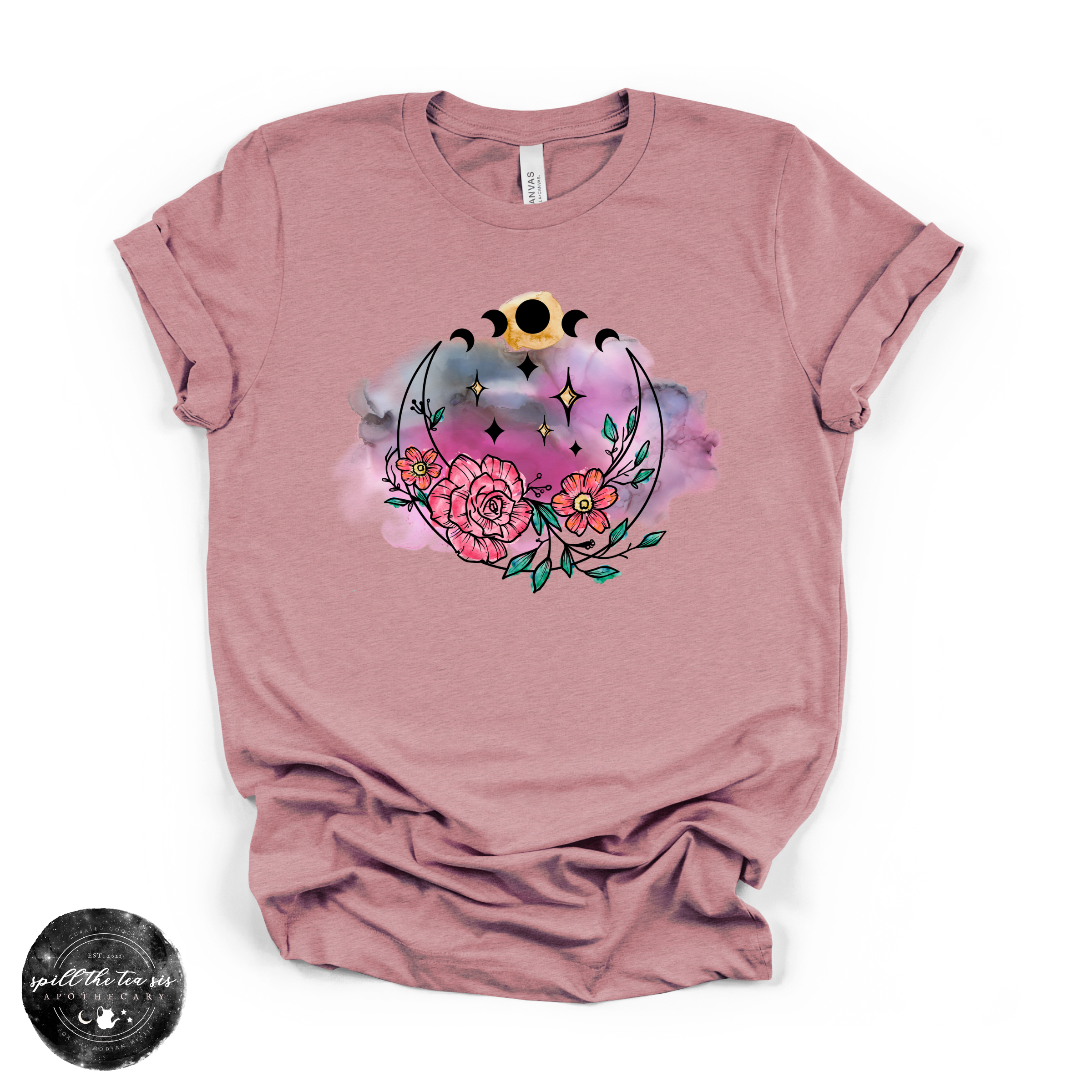 Flowering Full Moon Tee | Floral Celestial Graphic T-Shirt | | Wiccan Center