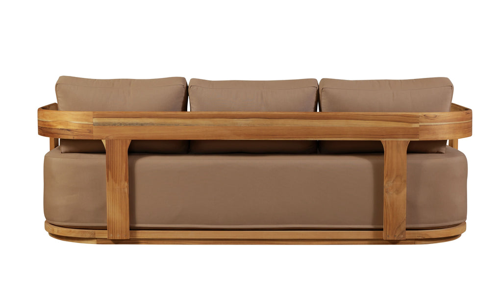 Eclipse Outdoor solid Teak Wood Sofa Set - light brown fabric | outdoor living room set | Wiccan Center
