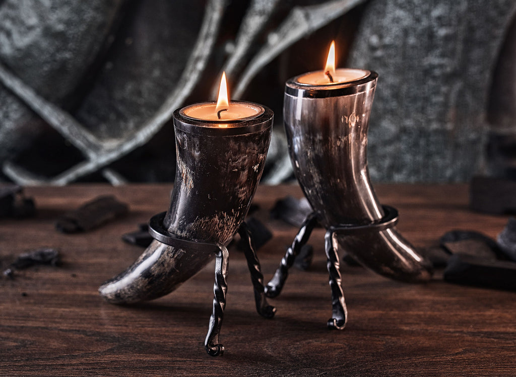 Viking Candle Holders – Ox Horn Tealight Set of 2