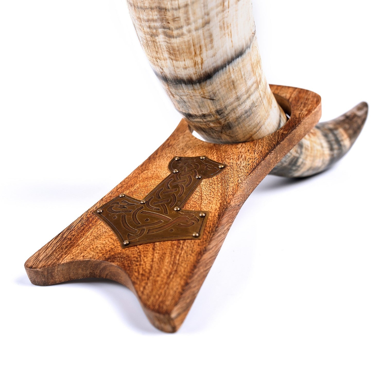 Viking Drinking Horn – Ox Horn with Wooden Stand