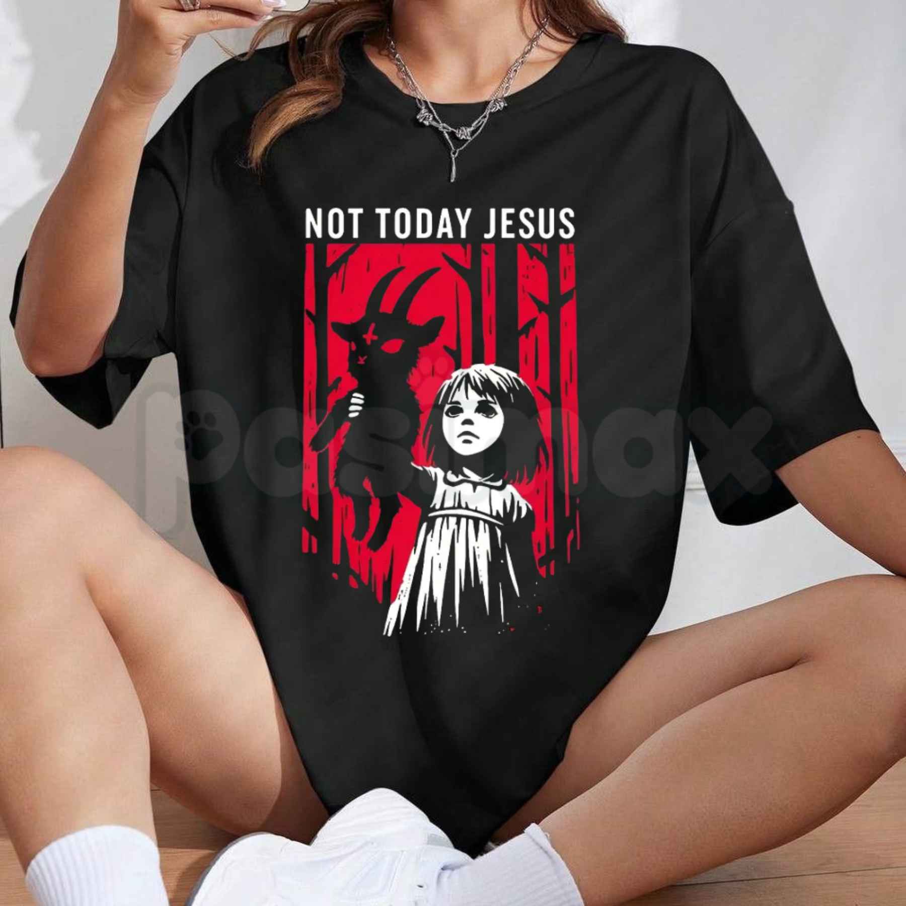 Not Today Jesus Baphomet Goat Design T-Shirt – Occult Satanic Goth Graphic Tee, Sarcastic Dark Humor Unisex Esoteric Demon Horns Shirt