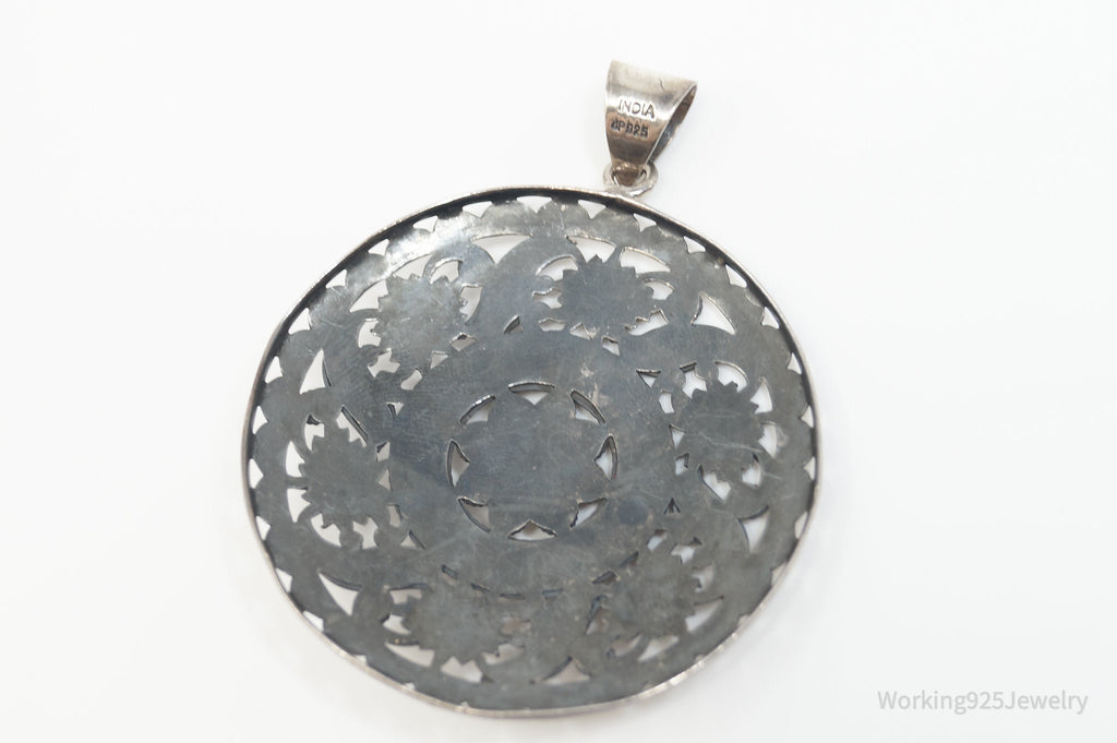 Vintage India Designer Doug Paulus Ornate Flower Sterling Silver Pendant | Jewelry > Necklaces > Pendants | Wiccan Center