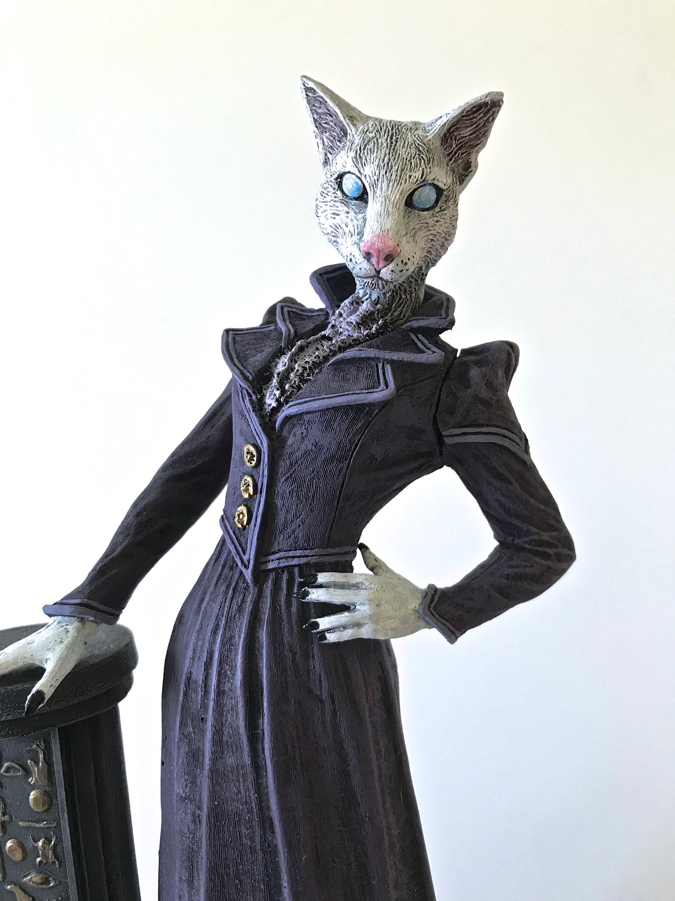 Lady Bast Statue, Cat Goddess, Full Color Resin Sculpture | Mythical Creature Figurine | Victorian Cat Goddess Figurine. Fantasy Art Decor