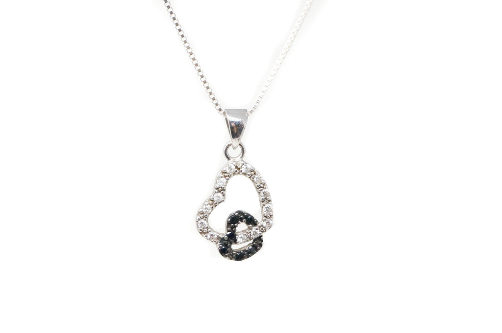 Vintage Open Heart CZ Black Onyx Accented Sterling Silver Necklace Pendant | Jewelry > Necklaces > Pendants | Wiccan Center