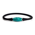 Chrysocolla Bangle Bracelet - Barrel Bead Set on Black Silicone Band - Vibrant Ocean Blue & Jungle Green Hues with Raw Sienna Matrix | Gemstone Jewelry > Bracelets | Wiccan Center
