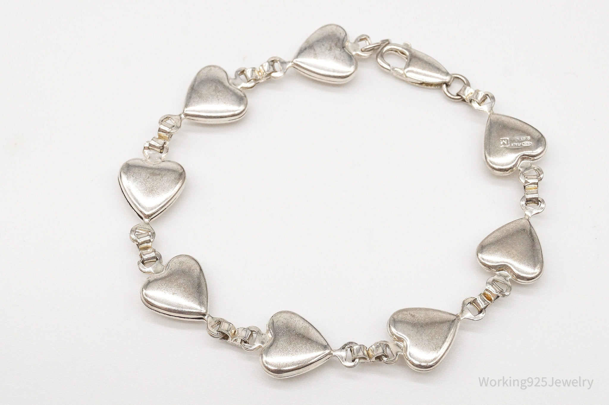 Vintage Italian Puffy Hearts Sterling Silver Link Bracelet | Jewelry > Bracelets | Wiccan Center